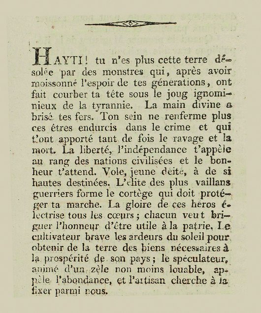 "L'abeille haytienne", 1817. Manifeste (extrait)