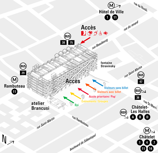 Plan accès Centre Pompidou, entrée prioritaire